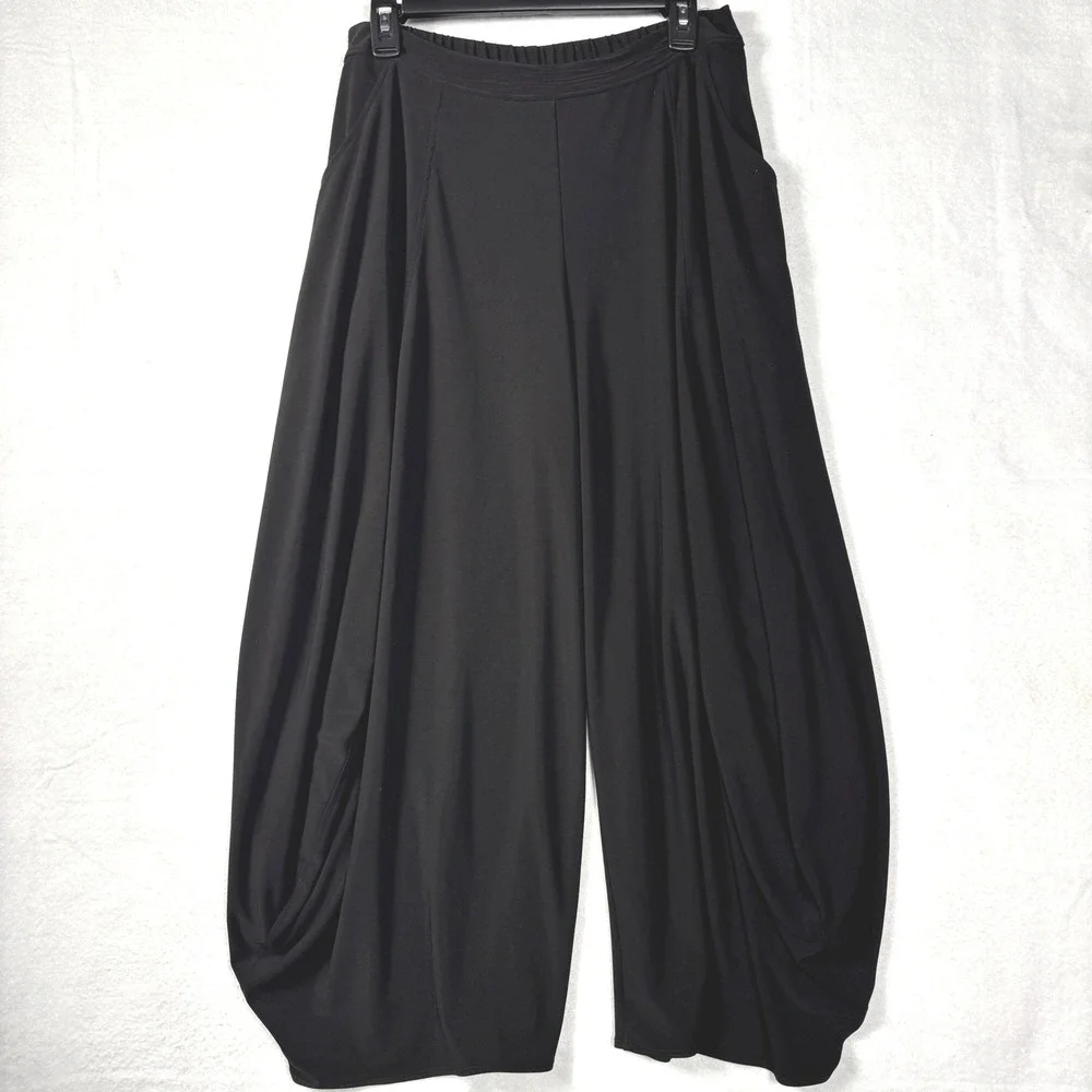 Sun Kim Size M Black Tulip Balloon Stacy Ankle Pants Stretch Travel Lagenlook - Picture 1 of 13